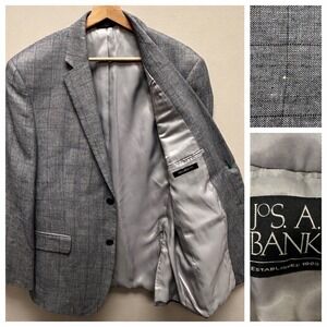 Jos A Bank Executive Blazer Mens 42R Plaid Linen Wool Silk Tailored Fit Buiness